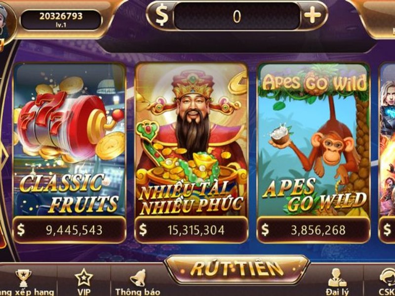 Màn hình trò chơi slot với biểu tượng may mắn và jackpot lớn